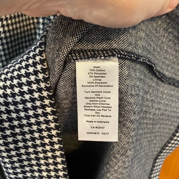 Talbots Dress Womens 12 Navy Blue Houndstooth Plaid Knit Shift Fringe Pockets - Picture 4 of 8